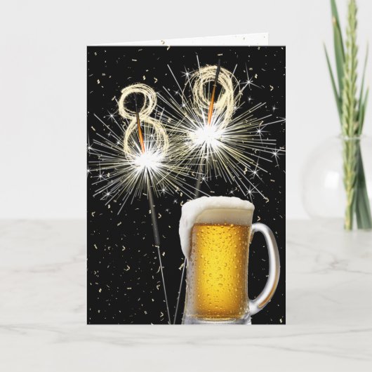 89e Verjaardag Sparklers Met Bier Mok Kaart (Voorkant)