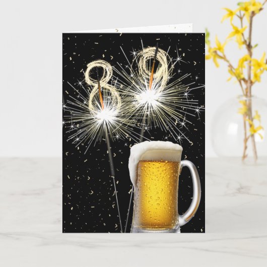 89e Verjaardag Sparklers Met Bier Mok Kaart (Gele Bloem)