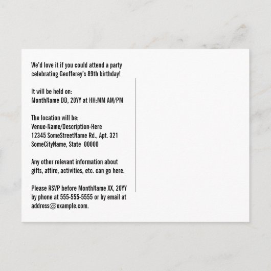 89ste verjaardag - Leuk vuurwerk, Regenboog look " Briefkaart (Achterkant)