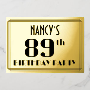 89ste verpartij: Art Deco-look “89” en naam Folie Uitnodiging