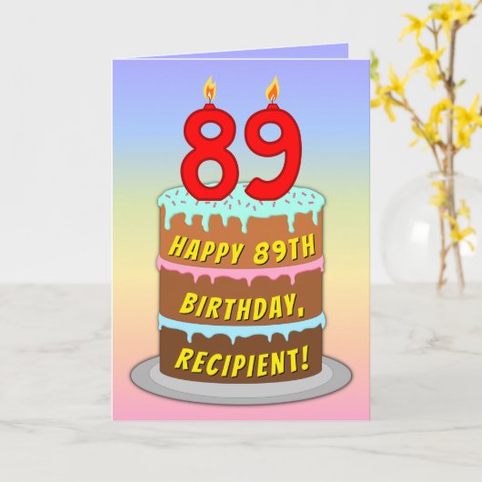 89th Birthday — Fun Cake & Candles, w/Custom Name Kaart (Gele Bloem)