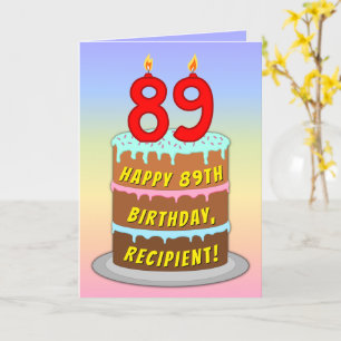 89th Birthday — Fun Cake & Candles, w/Custom Name Kaart