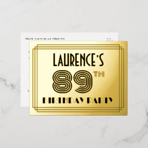 89th Birthday Party ~ Art Deco Style "89" + naam Folie Uitnodiging Briefkaart