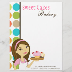 8.5x11 Bakkerij Brunette Baker Cup Kakes Letter He Briefhoofd Sjabloon
