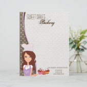 8.5x11 Brunette Baker Paarse Cup Cake Letter Head Custom Briefhoofd (Staand voorkant)