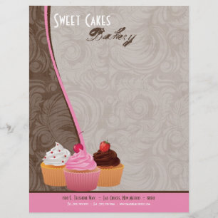 8.5x11 Cup Cakes Bakkerij Sweet Treats Letter Head Custom Briefhoofd