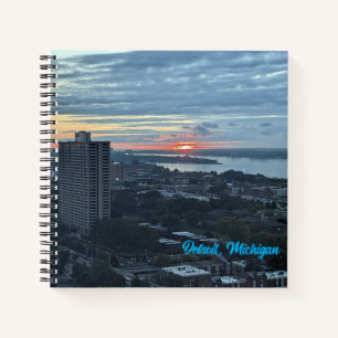 8,5X8,5 Carnet spiral - skyline de Detroit, MI.