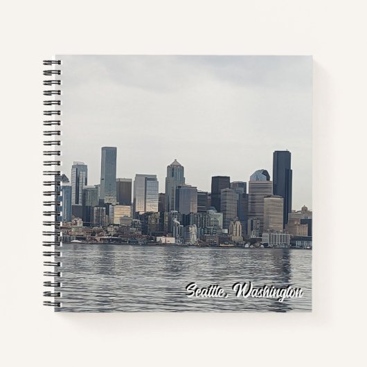 8.5X8.5 Carnet spiral - skyline de Seattle, WA. (Devant)