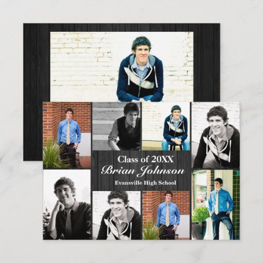 8/9 Foto's grijs hout - 3x5 Afstuderen aankondigin Kaart (Voorkant / Achterkant)