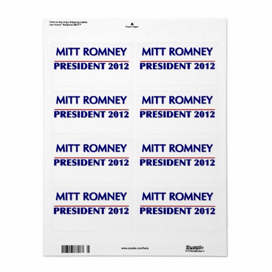 8 Aangepaste grote labels per vel Mitt Romney (Full Sheet)