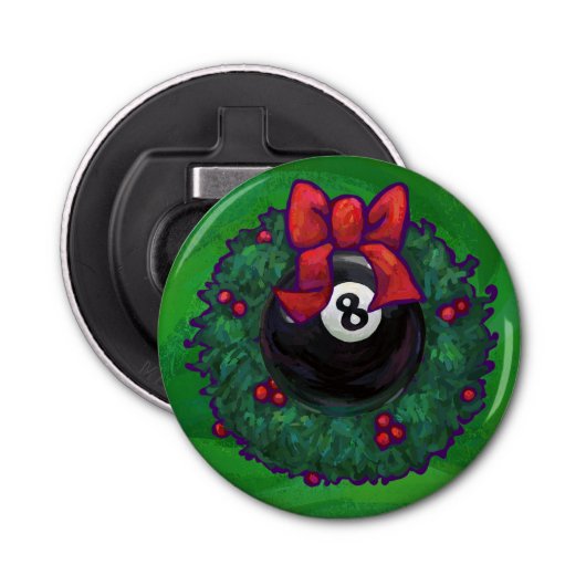8-Ball Kerstmis met groen Button Flesopener (Voorkant)