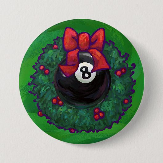8-Ball Kerstmis met groen Ronde Button 7,6 Cm (Voorkant)