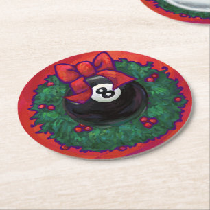 8-Ball kerstmis Ronde Kartonnen Onderzetter