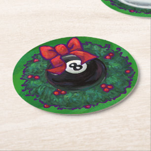 8-Ball kerstmis Ronde Kartonnen Onderzetter