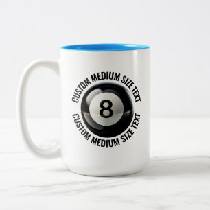 8 Ball & Medium tekst LICHTBLAUW 450ml Custom Tweekleurige Koffiemok