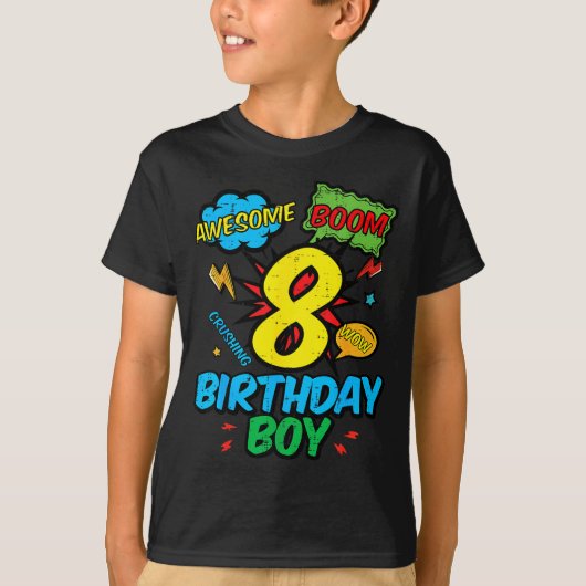 8 Birthday Boy Comic Cool 8th Bday Superhero Party T-shirt (Voorkant)