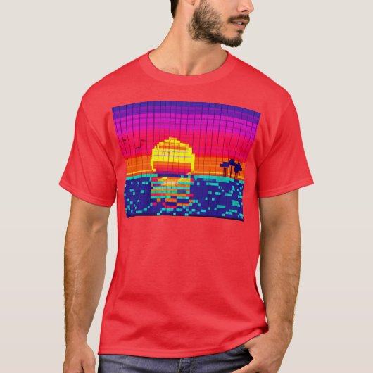 8-bit Beach Sunset T-shirt (Voorkant)