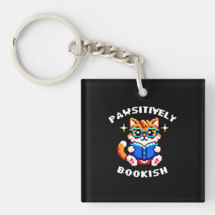 8-bit Bookish Cat Sticker - Retro Gamer & Lezen Sleutelhanger