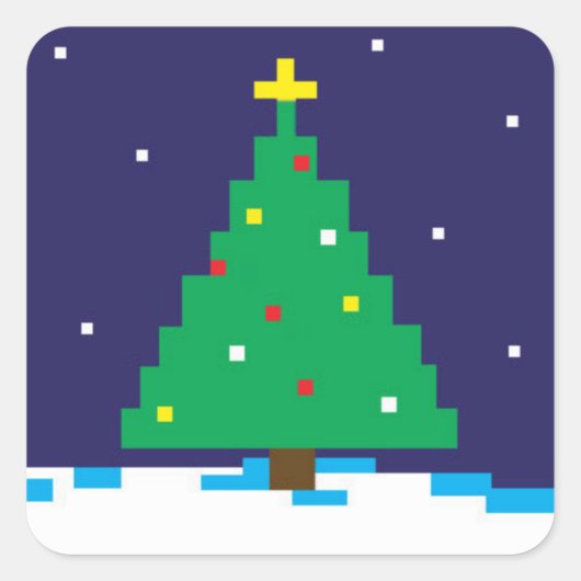 8-bit Gaming Holiday Tree Vierkante Sticker (Voorkant)