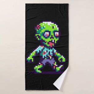 8-bit grappige zombie Halloween Badhanddoek