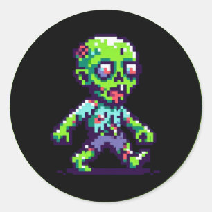8-bit grappige zombie Halloween Ronde Sticker