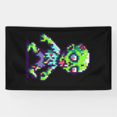 8-bit grappige zombie Halloween Spandoek (Horizontaal)