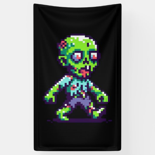 8-bit grappige zombie Halloween Spandoek (Verticaal)