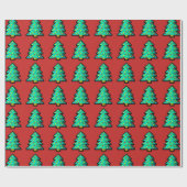 8 bit groene kerstboom met rode achtergrond cadeaupapier (Vlak)