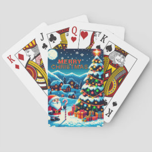 8 bit kerstboom & kerstman pokerkaarten