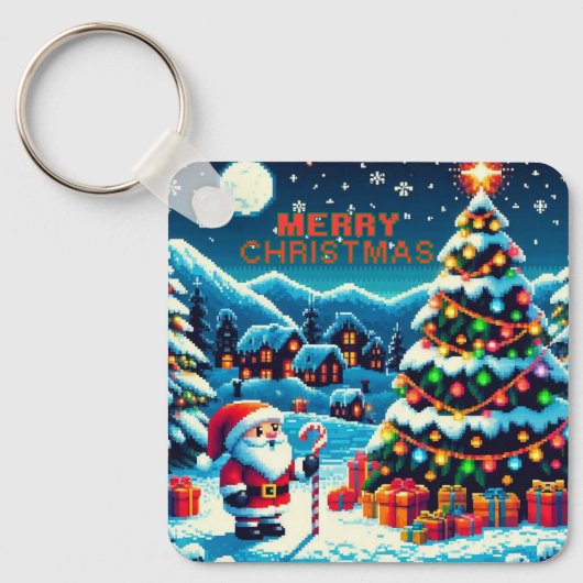 8 bit kerstboom & kerstman sleutelhanger (Voorkant)