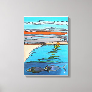 8-Bit Oceaan Zonsopgang Schilderij door Alfred Fox Canvas Afdruk