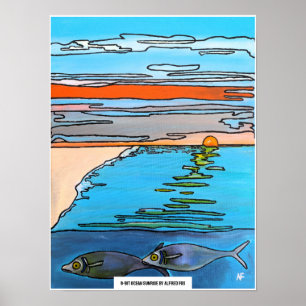 8-Bit Oceaan Zonsopgang Schilderij door Alfred Fox Poster