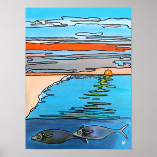 8-Bit Oceaan Zonsopgang Schilderij door Alfred Fox Poster
