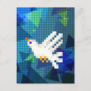 8-bit pixelart witte duif vogel vliegend briefkaart