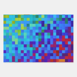 8-bit Pixelpatroon Abstracte Koele Geeky Blauwe Ro Inpakpapier Vel