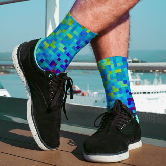   8-bit Pixelpatroon Abstracte Koele Geeky Blauwe  Sokken