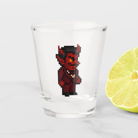 8-bit Retro Devil Shot Glas (Voorkant)