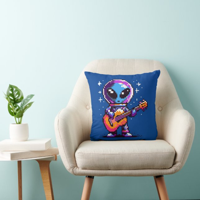 8-bits Alien-gitarist - Retro Pixel Space Music Kussen (Stoel)