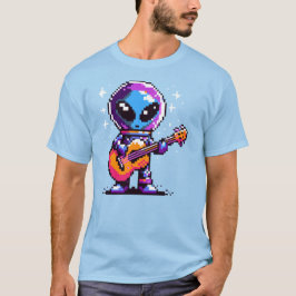 8-bits Alien-gitarist - Retro Pixel Space Music T-shirt