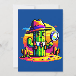 8-bits Cactus Detective - Retro Pixel Mystery Feestdagenkaart