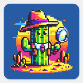 8-bits Cactus Detective - Retro Pixel Mystery Vierkante Sticker (Voorkant)