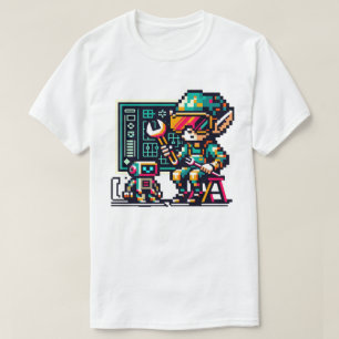 8-bits Cyberpunk Elf & Robot Retro Pixel Art Desig T-shirt
