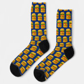 8-bits Pixel Art Burger Fun Quirky Geeky Navy Blue Sokken (Links)