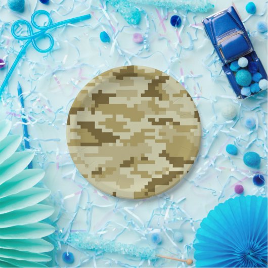 8-bits Pixel Digital Desert Camouflage / Camo Papieren Bordje (Feest)