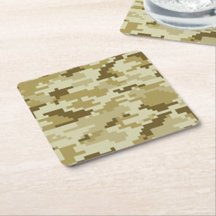 8-bits Pixel Digital Desert Camouflage / Camo Vierkante Kartonnen Onderzetter