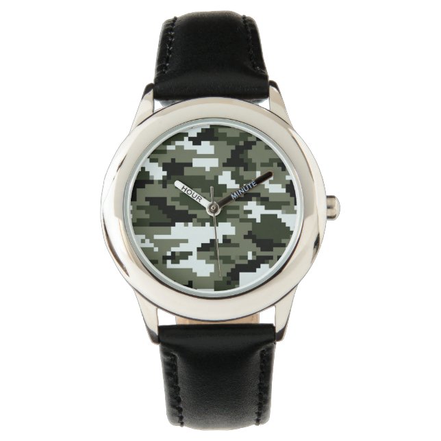 8-bits Pixel Digital Urban Camouflage / Camo Horloge (Voorkant)