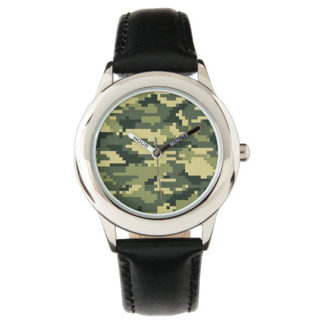8-bits Pixel Digital Woodland Camouflage / Camo Horloge (Voorkant)