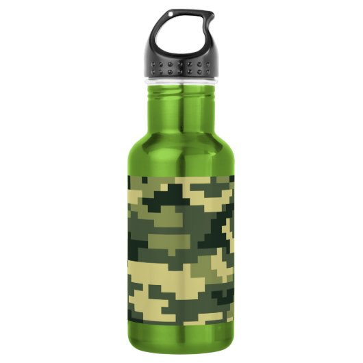 8-bits Pixel Digital Woodland Camouflage / Camo Waterfles (Voorkant)