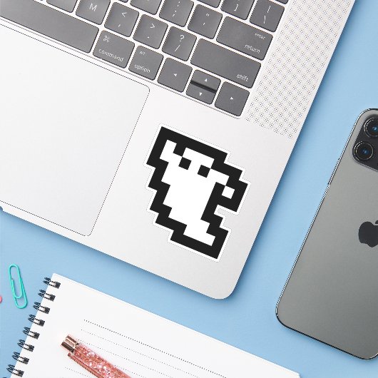 8-bits Pixel Ghost Sticker (Laptop met iPhone)