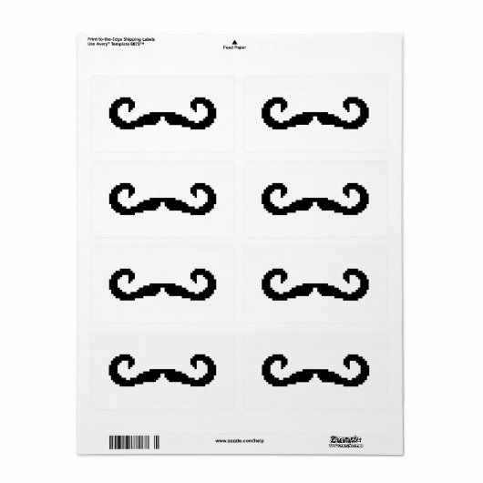 8-bits Pixel Handlebar Mustache Etiket (Full Sheet)